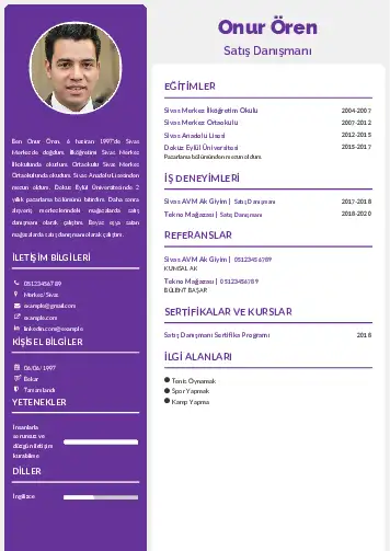 Market Sektörü İçin CV Örnekleri cv indir